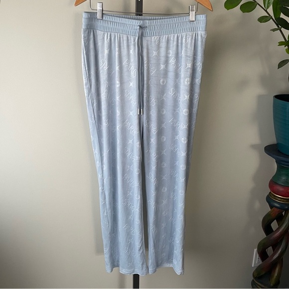 Paris Hilton Velvet Velour Track Lounge Pants Embellished Rhinestones Baby Blue - Picture 1 of 9